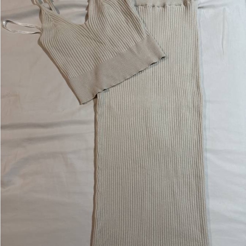 Calvin Klein Jeans Cream Knit Ribbed Tank Top and Skirt Set